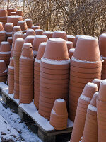 Clay pot storage in hoarfrost