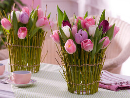 Vase covered with dogwood twigs