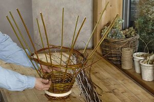Homemade basket with wooden floor