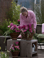 Homemade basket with wooden floor