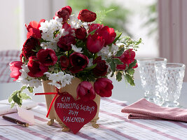 Valentine's bouquet made of tulipa (tulip), ranunculus