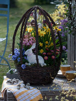 Easter basket of birch-brushed rice planted with Narcissus 'Tete a Tete'