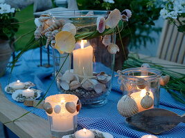Maritime table decoration on terrace in evening mood