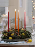 Unusual Advent wreath made of Mediterranean ingredients