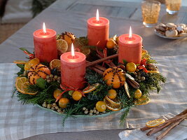 Scented Advent wreath of mixed conifer greenery and holly