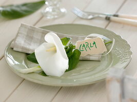 Weiße Tischdeko aus Zantedeschia (Calla)