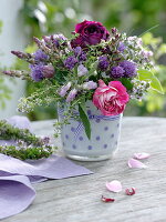 Bouquet of pink herbs (roses), chive flowers