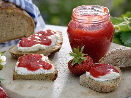 Glass with homemade strawberry jam