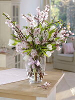 Pastel spring bouquet in glass vase