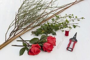 Wicker heart with red rose