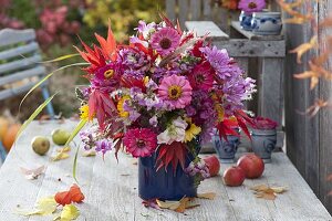 Colorful autumn zinnia bouquet, Antirrhinum