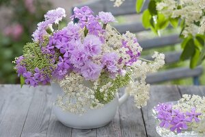 Small scented bouquet of Dianthus (carnations), Sambucus nigra (elder)