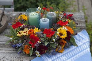 Wreath of edible flowers and herbs