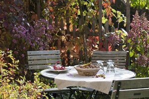 Sitzecke auf Herbst-Terrasse