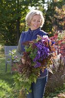 The last garden bouquet of blue and purple flowers