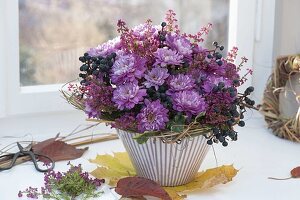 Autumn bouquet of Chrysanthemum (autumn chrysanthemum), Erica gracilis