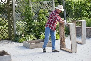 Square beds, Square Garden on concrete pavement