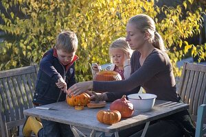 Carving pumpkins with children