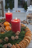 Scented Advent wreath with ring of orange slices