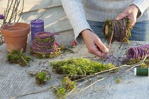 Wrapped clay pots as candlesticks