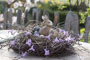 Wreath of Larix and Betula branches as easter nest