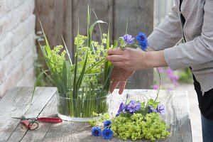 Lady's mantle cornflower cranesbill flower arrangement