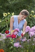 Frau pflückt Blumen für Strauss