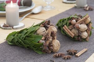 Christmas table decoration in a hut