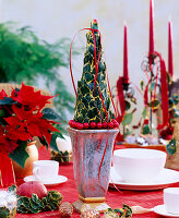 Table decoration with holly - Christmas holly pyramid, small table wreath