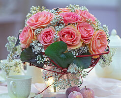 Rose bouquet with Esperanza roses and Gypsophila (veilwort)