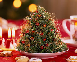 Self made mini fir-tree, with Abies procera and Nobilistanne, decorated with angel hair