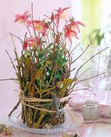 Pot decoration of bark and twigs