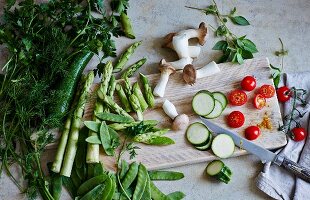 Vegetables and herbs for low-carb cuisine