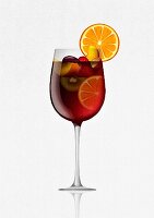 Glass of sangria cocktail with fruit