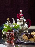 Peppermint tea, dates and biscuits