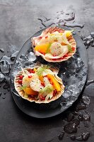 Scallop ceviche with orange, fennel and pomegranate seeds