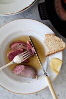 Sausage and beef with mustard and bread