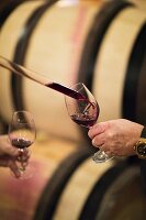 A red wine sample being taken at the Domaine de la Romaneé-Conti estate in Burgundy, France