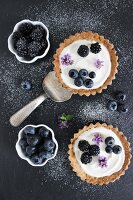 Berry tartlets with blackberries and blueberries