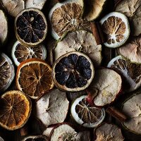 Dried fruit slices with cinnamon sticks