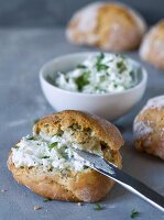 Thyme and coriander rolls with herb quark