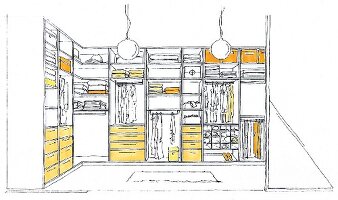 Illustration of a walk-in wardrobe