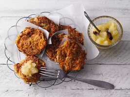 Parsnip and carrot fritters with apple sauce