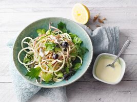 Vegetable noodle salad with grapes