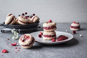 Raw coconut macarons with strawberry filling