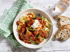 Tagliatelle with quick and easy pork and tomato goulash