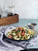 Tagliatelle with smoked salmon and baby leaf spinach