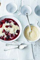 Red berry compote with homemade custard