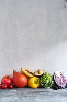 Fruit and vegetables in rainbow colours