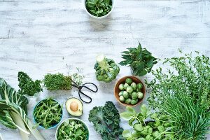 Green vegetables and herbs